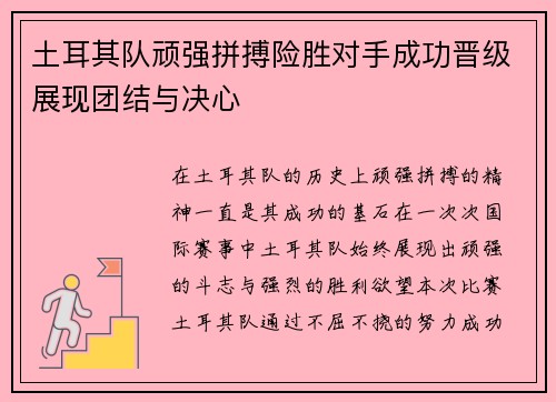 土耳其队顽强拼搏险胜对手成功晋级展现团结与决心