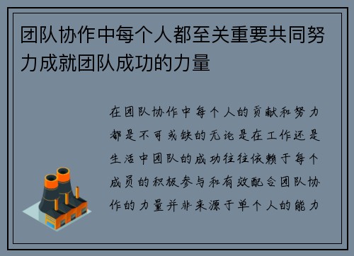 团队协作中每个人都至关重要共同努力成就团队成功的力量